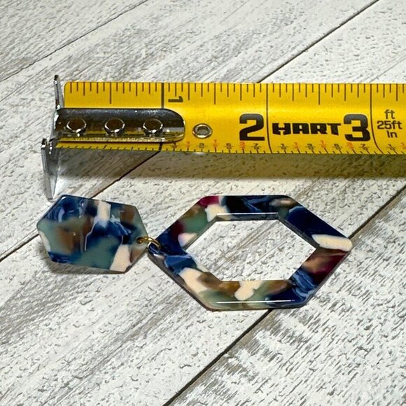 Hexagon Acrylic Statement Earrings Boho Style 3 Inch Length - Picture 3 of 3